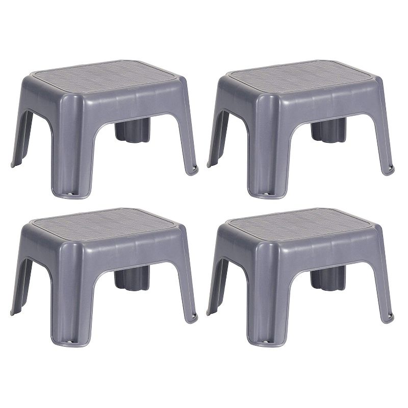 Rubbermaid Portable Single Step Plastic Roughneck Small Step Stool Elevated Platform for Home Kitchens, Living Rooms, and Bathrooms, Gray (4 Pack), 1 of 3