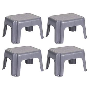 Rubbermaid Portable Single Step Plastic Roughneck Small Step Stool Elevated Platform for Home Kitchens, Living Rooms, and Bathrooms, Gray (4 Pack)
