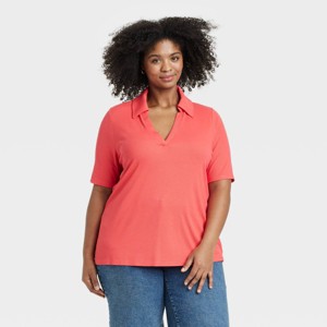 Women's Short Sleeve Ribbed Polo Shirt - Ava & Viv™ - 1 of 3