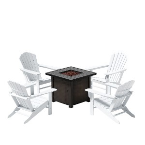WestinTrends Outdoor Patio Adirondack Chair With Square Fire Pit Table Sets - 1 of 2