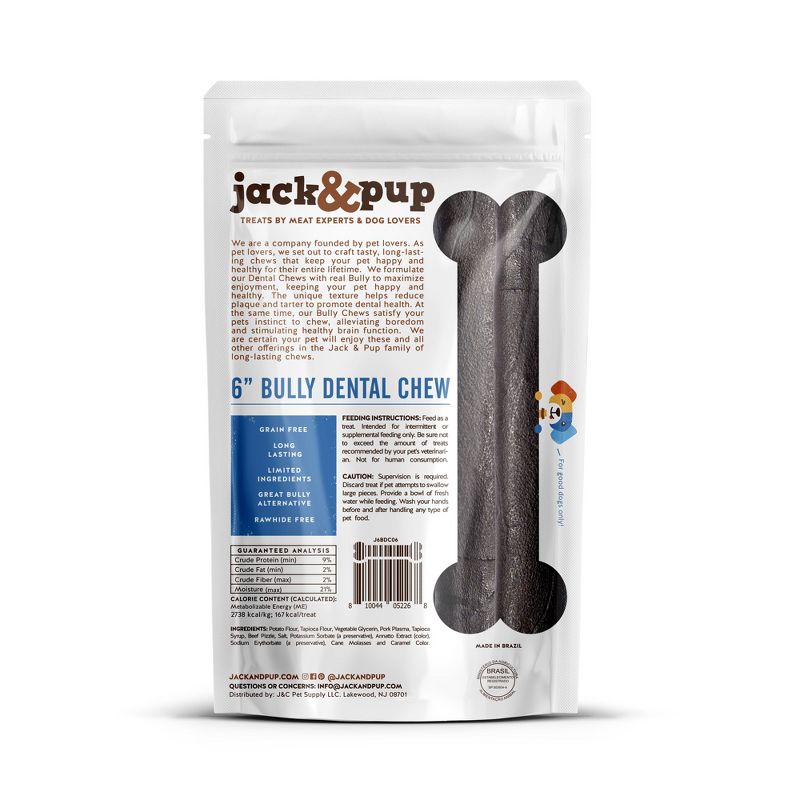 Jack&#38;Pup Beef Bully Dental Chewy Treats Dog Treats - 6pk, 3 of 6
