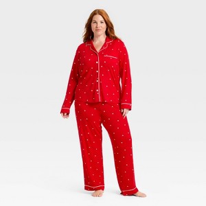 Women's Cloud Knit Modal Long Sleeve Notch Collar Top and Pants Pajama Set - Auden™ - 1 of 3