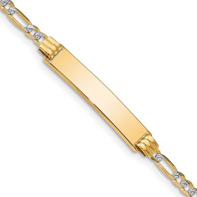 Black Bow Jewelry 14k Yellow Gold and Rhodium Pave Figaro I.D. Bracelet 7 Inch