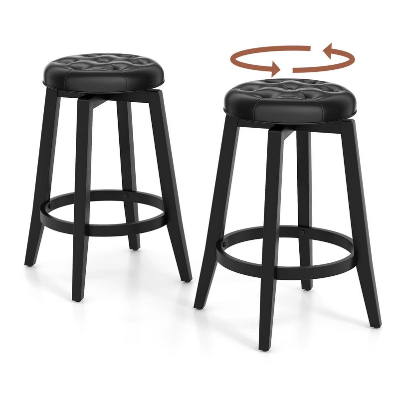 Costway 26"/30" Swivel Bar Stool Set of 2 Upholstered Counter/Bar Height Rubber Wood Frame Black, 1 of 10