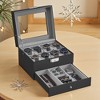 8-Slot Watch Box, Lockable Case with Glass Lid, 2 Layers Perfect Gift Idea Synthetic Leather - 3 of 4