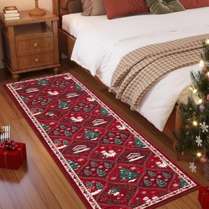 Christmas Area Rug with Tree & Snowflake Print, Non-Slip Floor Mat for Living Room, Bedroom, Dining Room and Playroom - 1 of 4