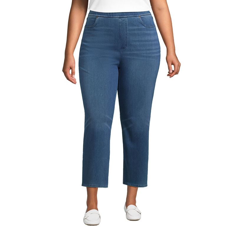 Lands' End Women's Starfish High Rise Knit Denim Straight Crop Jeans, 1 of 5