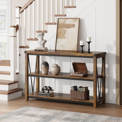 Rustic Brown 47" Wood and Metal Console Table with Storage