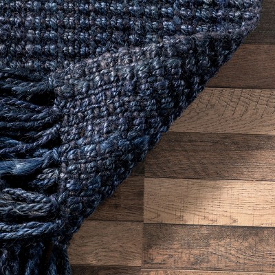 Handmade Navy Blue Braided Jute 6' x 9' Rectangular Rug