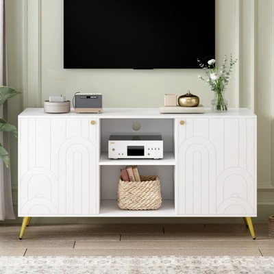 Modern TV Stand for TVs up to 55'',Entertainment Center with Storage, Wood TV Media Console, Sideboard Storage Cabinet for Living Room Bedroom