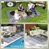 NAYSAYE Outdoor Rug Reversible Geometric Waterproof Plastic Straw Mat with Carry Bag for Patio Lounge, White and Blue - 4 of 4