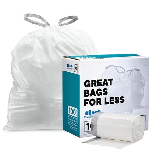  simplehuman Code R Custom Fit Drawstring Trash Bags in  Dispenser Packs, 20 Count, 10 Liter / 2.6 Gallon, White : Health & Household