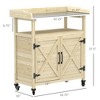Outdoor Wooden Potting Bench with Storage Cabinet, Aluminum Tabletop, Rubber Wheels for Backyard, Patio - 3 of 4