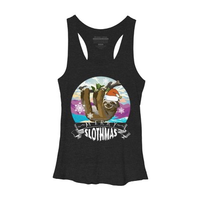 Women's Design By Humans Merry Slothmas - Funny Christmas Pajama for Sloth LoversÂ By TELO213 Racerback Tank Top