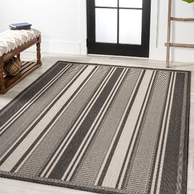 Haynes Black and Cream Striped Synthetic 3x5 Rug