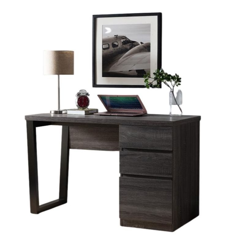 FC Design 47.25"W Two-Tone Home Office Writing Desk with 3 Drawers in Distressed Grey & Black Finish, 1 of 5