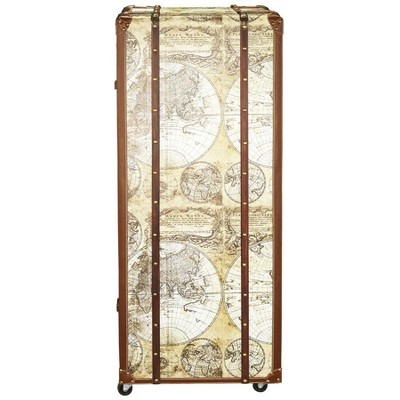 Vintage Italian World Map Portable Bar Trunk with Faux Leather Trim