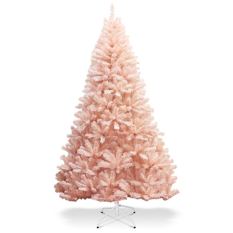 Costway 6ft/7ft Pink Christmas Tree Hinged Full Fir Tree Metal Season, 1 of 11