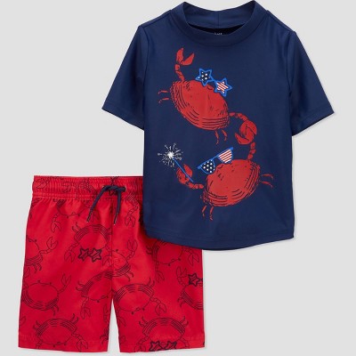 Toddler Boys' Short Sleeve Crab Print 2pc Rash Guard Set - Just One You® made by carter's Red/White/Blue