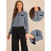 INSPIRE CHIC Women's Elegant Contrast Piping Round Neck Button Front Long Sleeve Tweed Blazer - 2 of 4