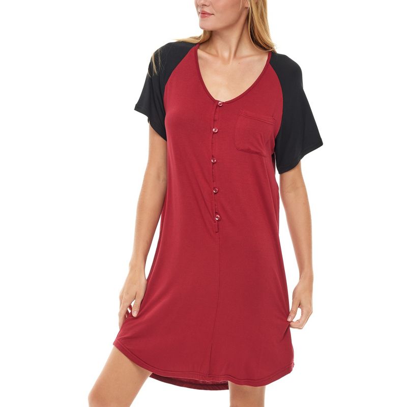 Womens Soft Knit Short Sleeve Nightgown, Button Down Night Shirt Pajamas, 1 of 7