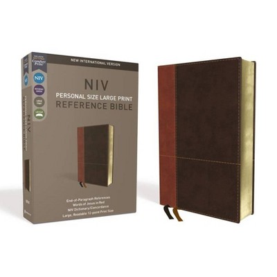 NIV, Personal Size Reference Bible, Large Print, Imitation Leather, Brown, Indexed, Red Letter Edition, Comfort Print - by  Zondervan (Leather Bound)