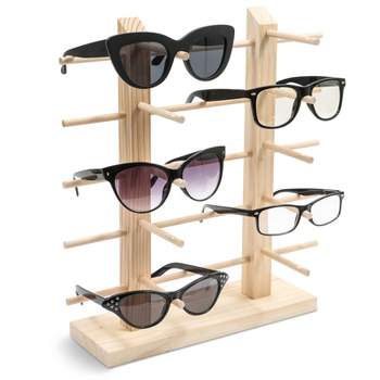 Juvale 10 Pair Sunglasses Display Stand, Wooden Eyewear Holder Organizer for Multiple Glasses, 13.5 x 14 Inches