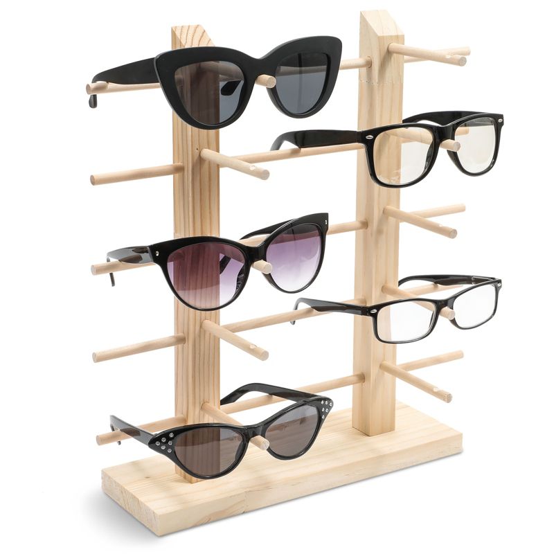 Juvale 10 Pair Sunglasses Display Stand, Wooden Eyewear Holder Organizer for Multiple Glasses, 13.5 x 14 Inches, 1 of 7