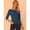 INSPIRE CHIC Women's Classic Solid Elbow Sleeves Round Neck Slim Fit T-Shirts - 2 of 4