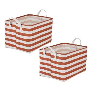 Design Imports Set of 2 Rectangle XL 12.5''x17.5''x10.5'' Pe Coated Cotton Poly Laundry Bins Stripe Cinnamon - 1 of 4