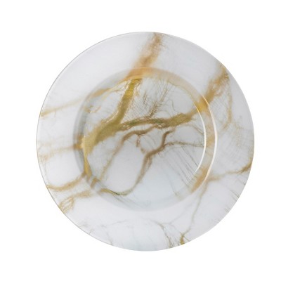 Classic Touch Set Of 4 Gold-White Marble Plates - 11"D