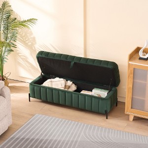 GDFStudio Mandy 49.21" Velvet Upholstered Tufted Storage Ottoman with Metal Legs - 1 of 4