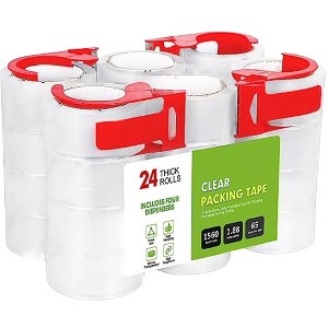 Itopfox Heavy Duty Clear Packaging Tape for Shipping, Moving, and Sealing, Includes 24 Rolls and 4 Dispensers, Strong Adhesive for Secure Packing - 1 of 4