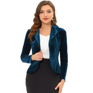 INSPIRE CHIC Women's Notched Lapel Long Sleeve Office Button Velvet Suit Blazer - 1 of 4