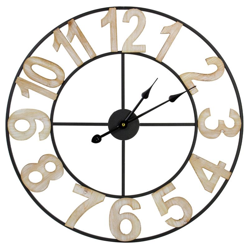 Northlight 24" Metal Framed Battery Operated Round Wall Clock with Block Numbers, 1 of 5