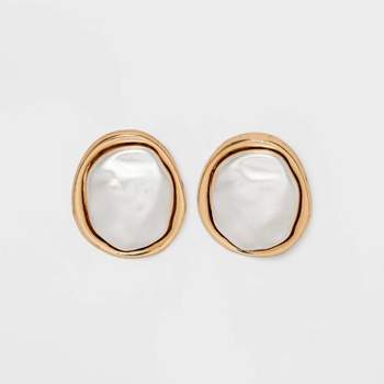 Pearl Cabochon Stud Earrings - A New Day™ Gold