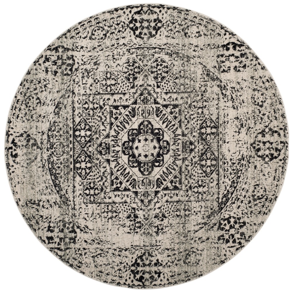 6'7in Round Medallion Loomed Area Rug Ivory/Black - Safavieh