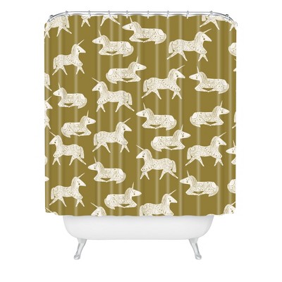 Sleepy Unicorns Shower Curtain Green - Deny Designs