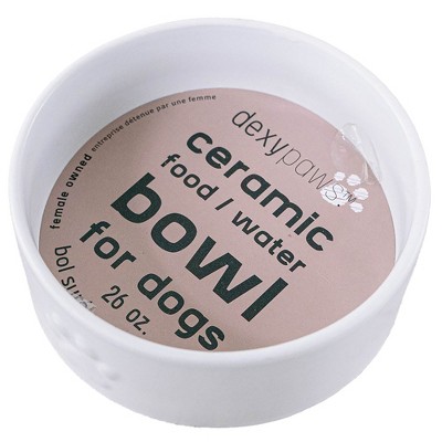 Dexypaws: Ceramic Dog Bowl: White, 26oz, Pet Feeding Dish