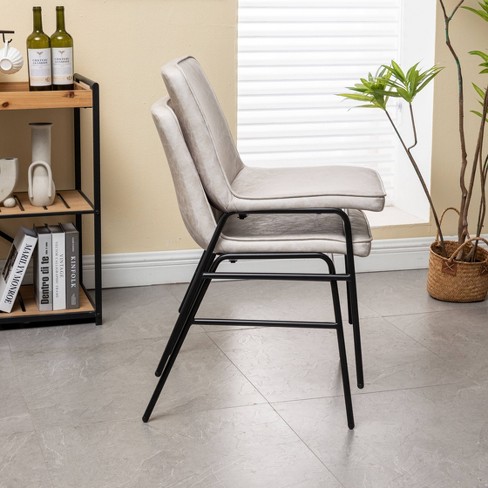 Modern Stackable Dining Chair Distressed Cream Faux Leather kd