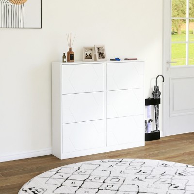 APRILSOUL 42."Shoe Storage Cabinet for Entryway, Shoe Organizer with Carved Panels, Carving Shoe Closet,White