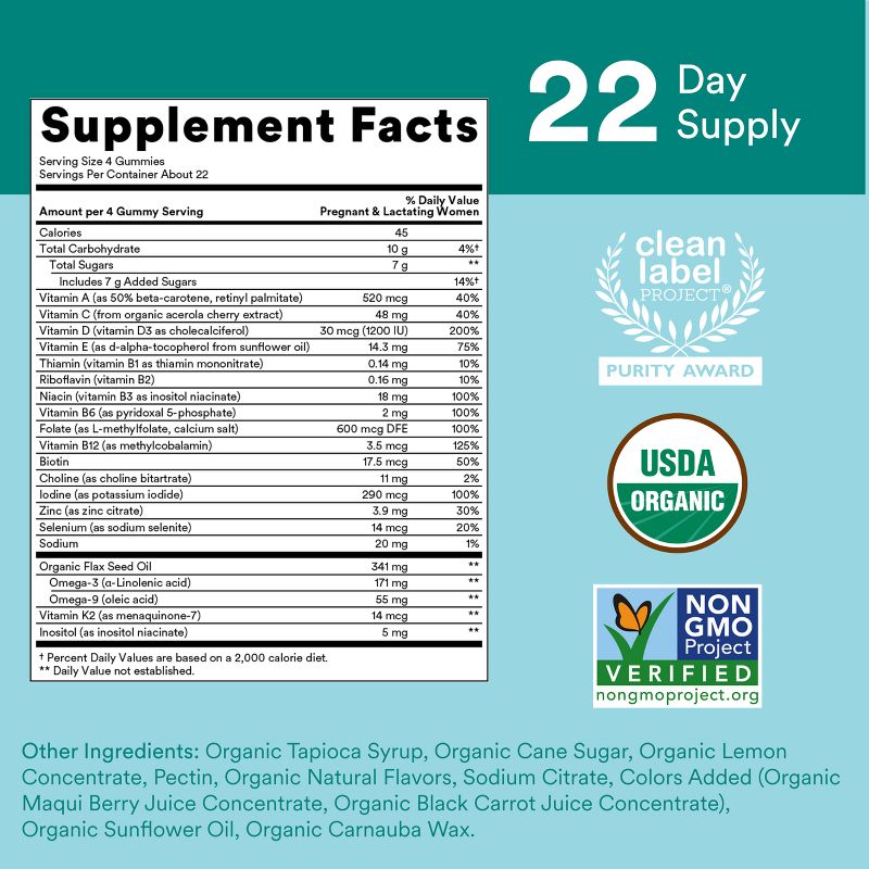SmartyPants Organic Prenatal Multi &#38; Vegetarian Omega 3 &#38; Folate Gummy Vitamins - 90 ct, 5 of 14