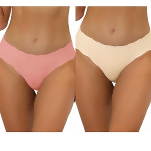 Allegra K Women's Unlined No-Show Stretch Laser Cuts Solid Invisible Brief 2 Packs - 1 of 4