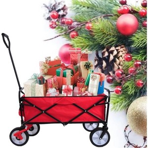 RISOKEYS Collapsible Outdoor Utility Wagon Cart,with Adjustable Handle,Foldable Design & 600D polyester Fabric for Beach, Garden,Shopping - 1 of 4