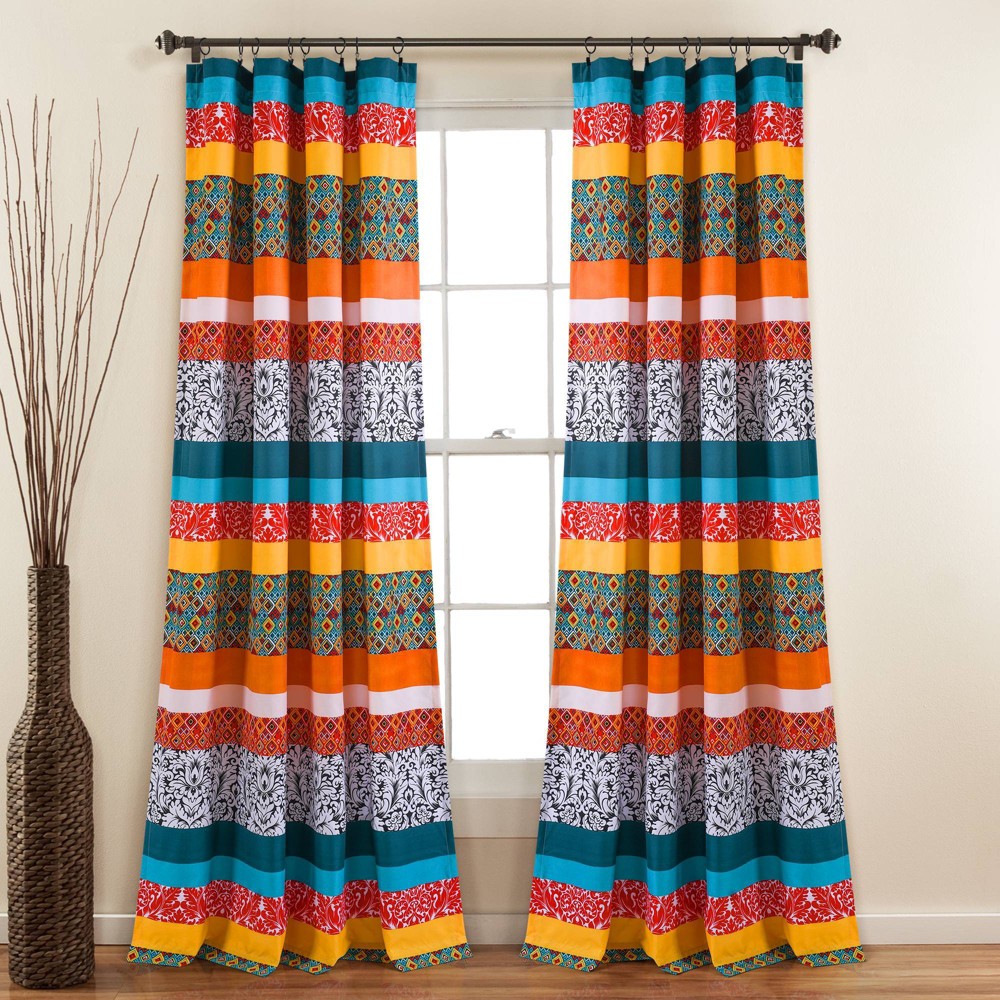 Photos - Curtains & Drapes Set of 2 95"x52" Boho Stripe Light Filtering Window Curtain Panels Blue/Or