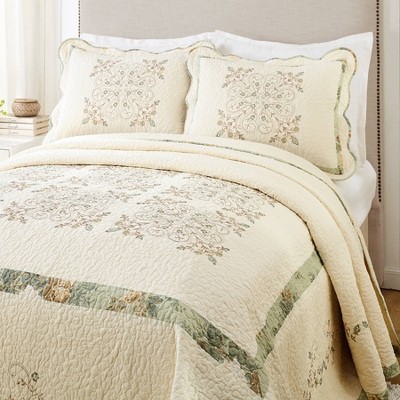 Standard Vintage Treasure Sham Ivory - Mary Jane's Home: Floral Cotton Pillow Sham, Machine Washable, 140 Thread Count