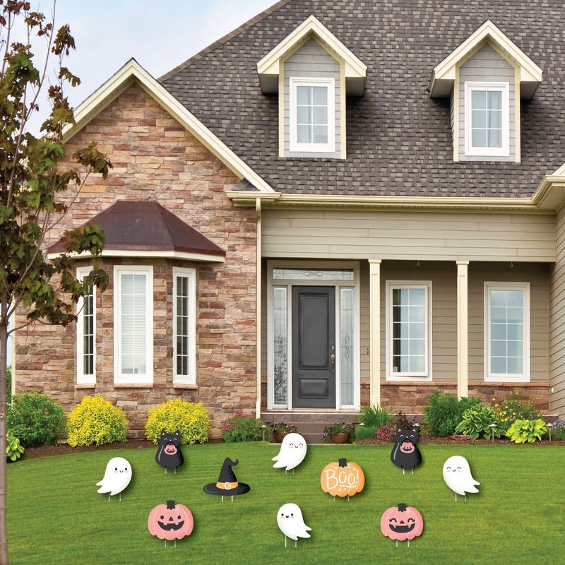 Big Dot of Happiness Pastel Halloween - Ghost, Pumpkin, Cat and Hat Lawn Decorations - Outdoor Pink Pumpkin Party Yard Decorations - 10 Piece, 2 of 9
