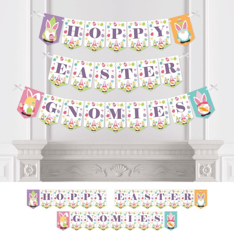 Big Dot of Happiness Easter Gnomes - Spring Bunny Party Bunting Banner - Party Decorations - Hoppy Easter Gnomies, 1 of 6