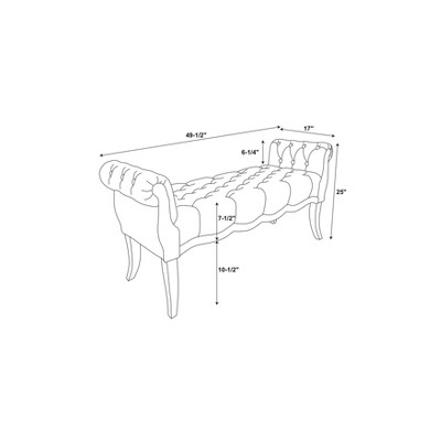 Madison 50" Off-White Polyester Tufted Roll Arm Bench