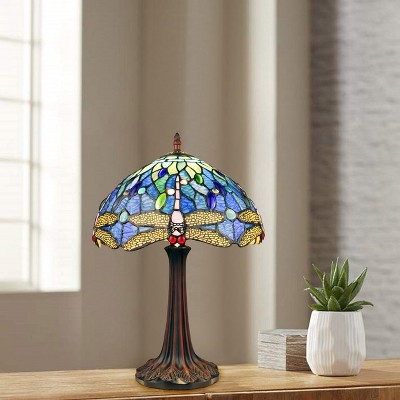 Dragonfly Design Stained Glass Bronze Tiffany-Style Table Lamp
